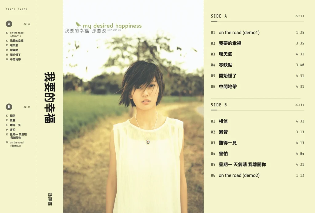 孙燕姿《我要的幸福》:AI 把原来的方形封面改编成竖版全幅封面,专辑名直接画在图上。这张卡片由带藏直接导出。